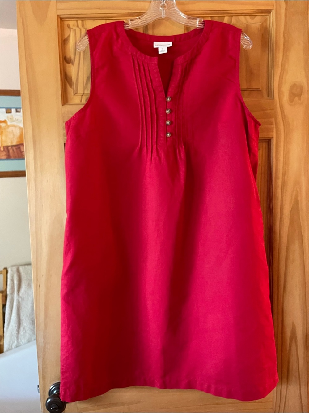 Liz Claiborne Linen Blend Sleeveless Pintuck Dress in Bright Red